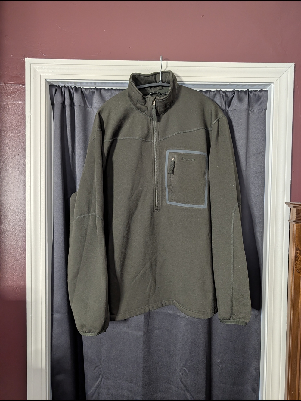 FILSON Dark Green 1/4 Zip Merino Wool Performance Fleece Parka Sweatshirt Jacket